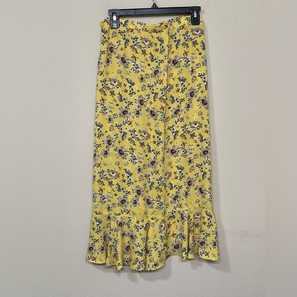 Max Studio Women’s Yellow Floral Print Ruched Front Asymmetrical MIDI Skirt s L - Picture 4 of 8